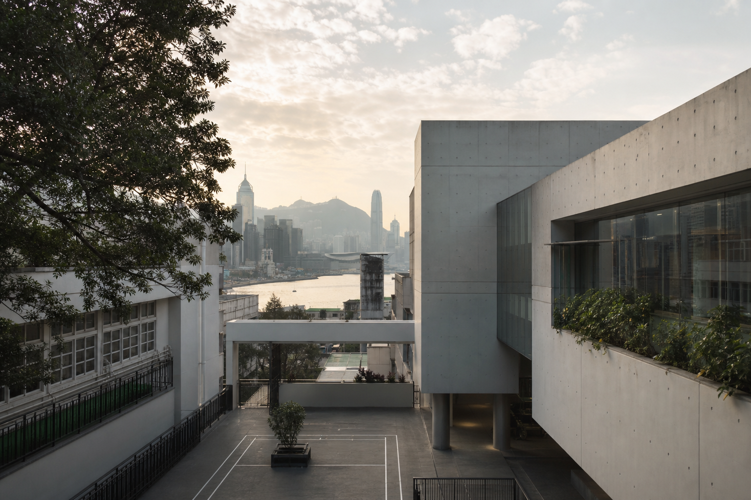 A quiet Hong Kong hillside campus in late afternoon light